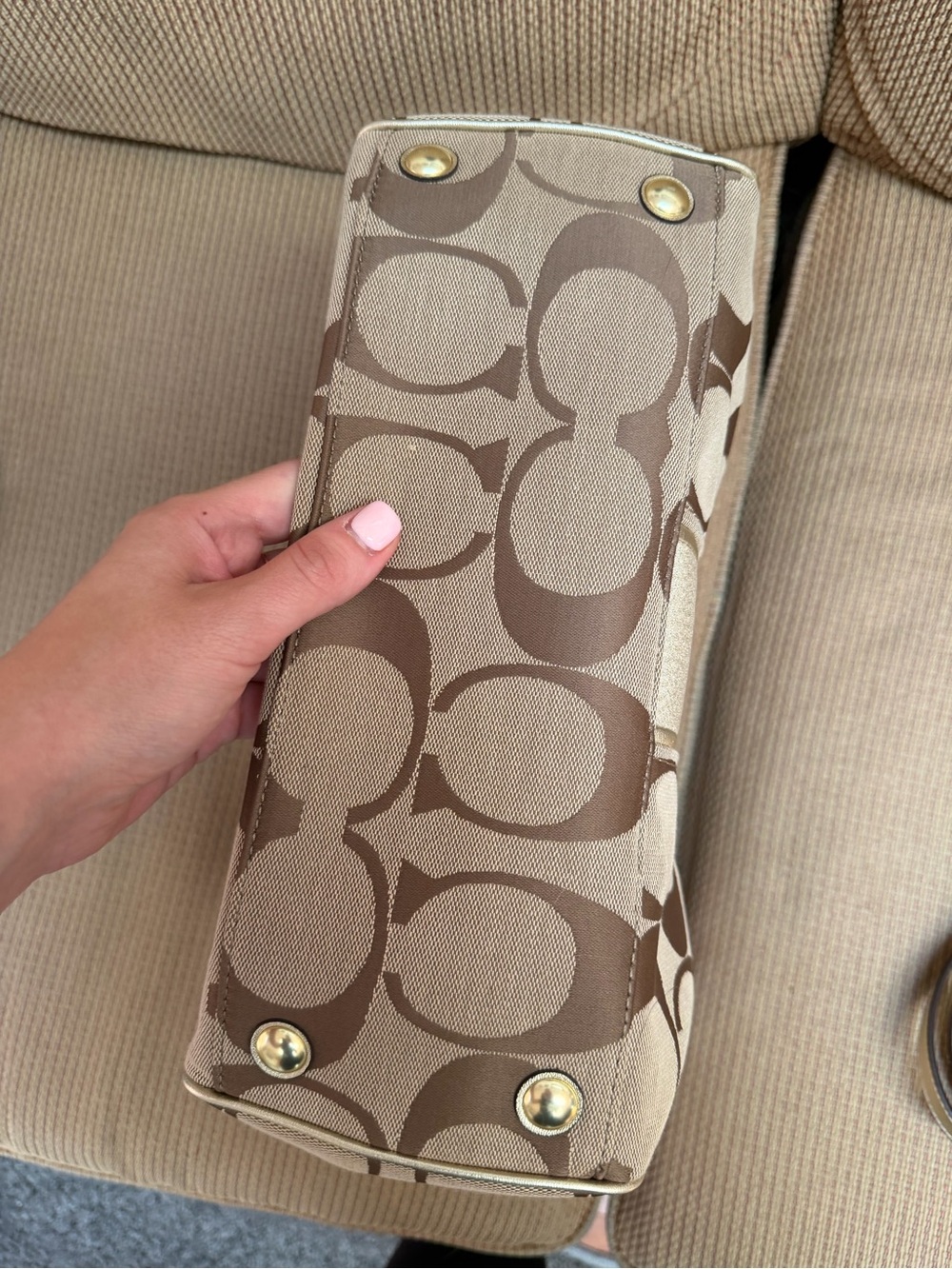 NWT Coach Signature Canvas Satchel Shoulder Bag in Khaki/Gold with extra strap - Picture 7 of 10